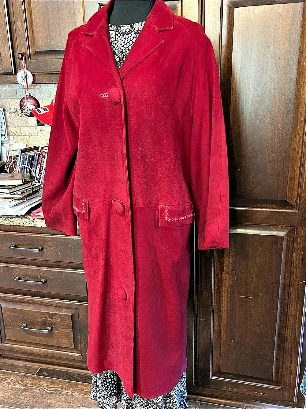 1950’s 1960’s Sz S/M Long Suede Button Front Car Coat